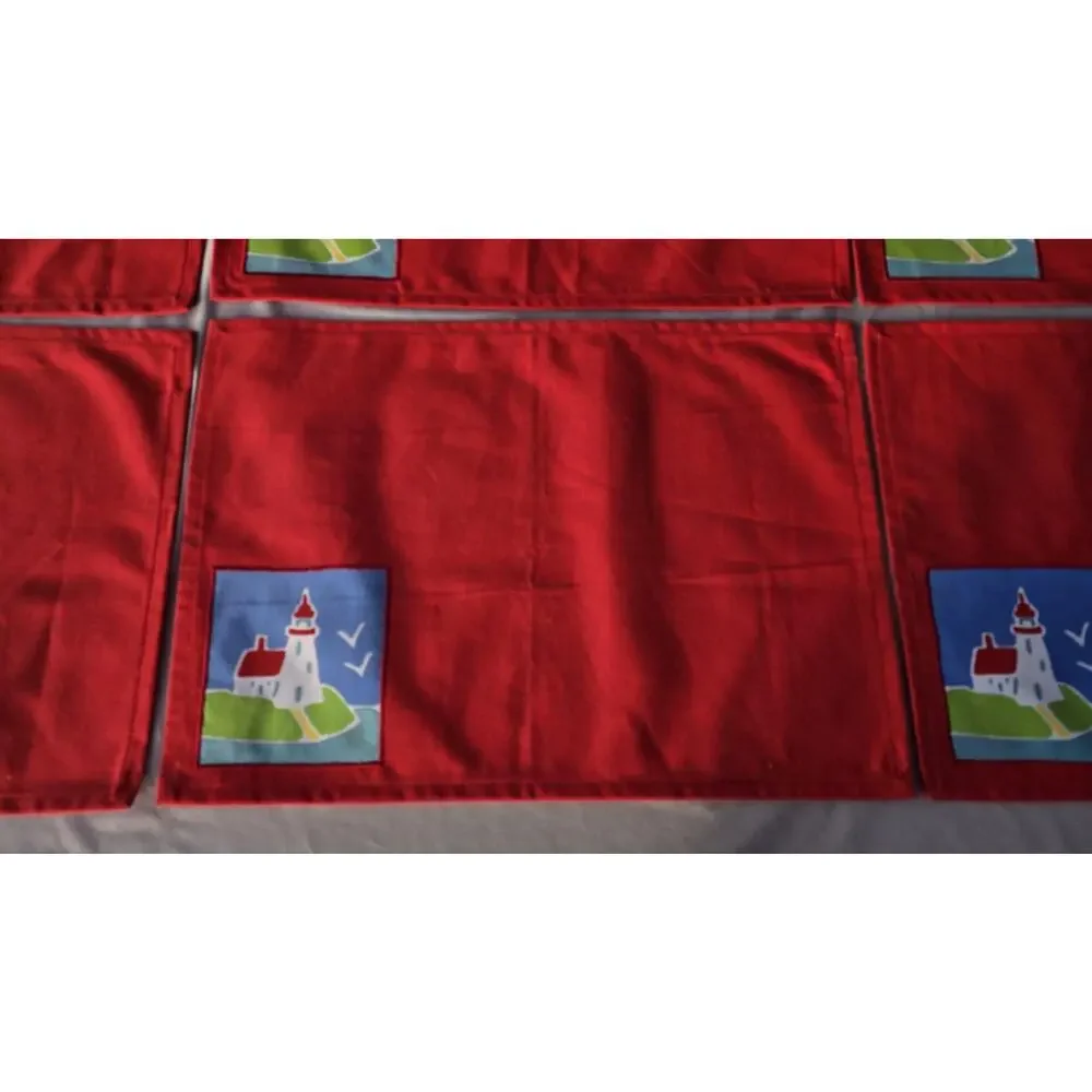 Newbridge Red Lighthouse Patch Cotton Placemats Set Of 6 Nautical Kitchen Decor